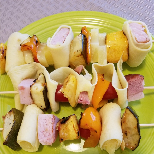 Ham and Veggie Crepe Kebabs