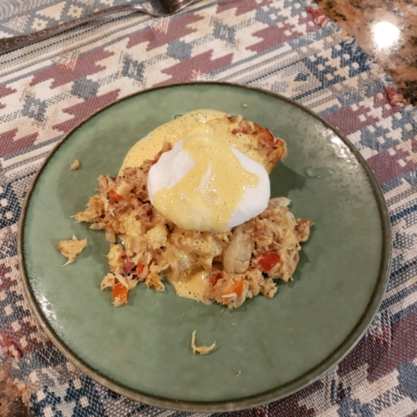 Savory Bacon and Crab Bread Pudding Eggs Benedict