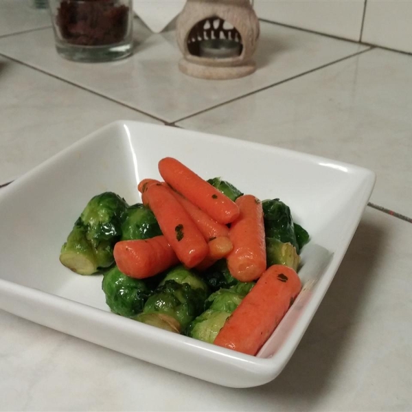 Brussels Sprouts and Baby Carrots Glazed with Brown Sugar and Pepper