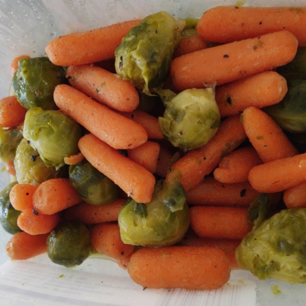 Brussels Sprouts and Baby Carrots Glazed with Brown Sugar and Pepper