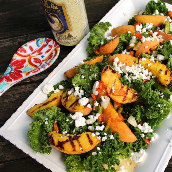 Warm Grilled Peach and Kale Salad