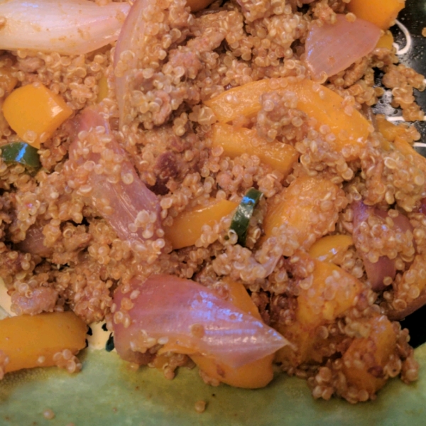 Chicken Chorizo on Quinoa with Peppers