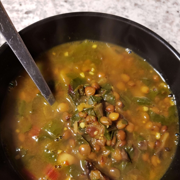 Fragrant Red Lentil and Rainbow Chard Soup
