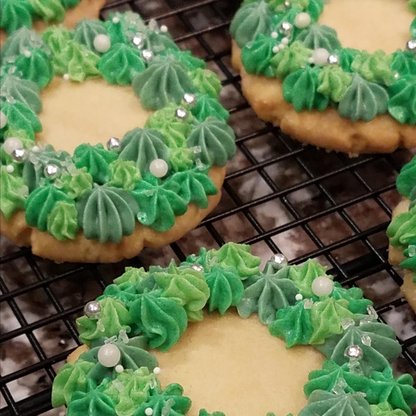 Evergreen Cookies with Ermine Frosting