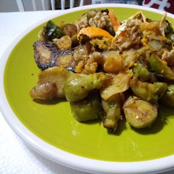 Browned Brussels Sprouts with Orange and Walnuts