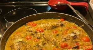Chicken with Grape Tomatoes and Fried Basil