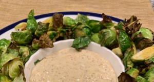 Air Fryer Roasted Brussels Sprouts with Maple-Mustard Mayo