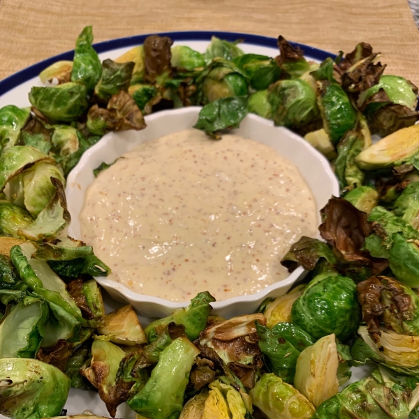 Air Fryer Roasted Brussels Sprouts with Maple-Mustard Mayo