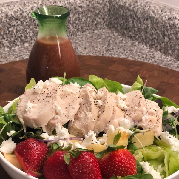 Strawberry-Feta Chicken Salad with Roasted Strawberry-Balsamic Dressing