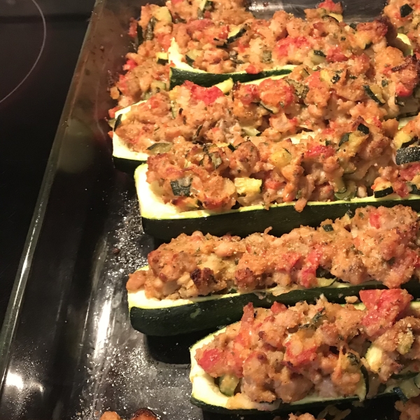 Stuffed Zucchini with Chicken Sausage