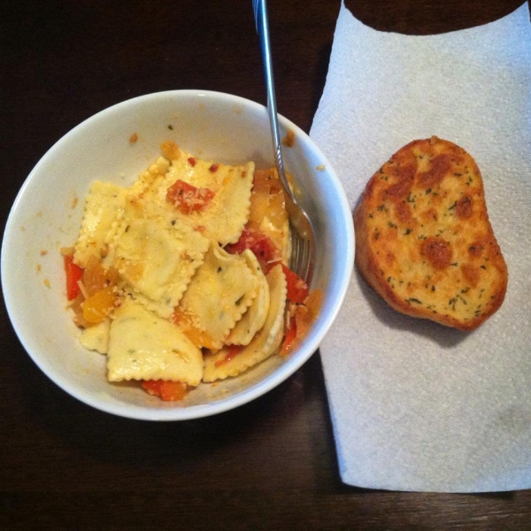 Cheese Ravioli with Three Pepper Topping