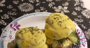Sausage Avocado Benedict with White Cheddar Hollandaise
