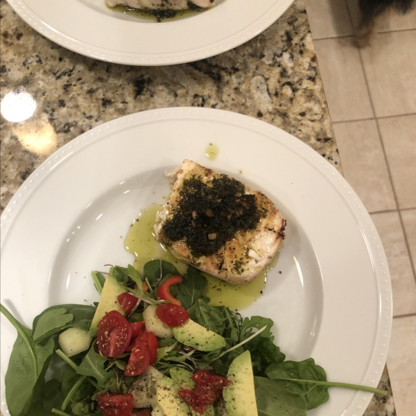 Grilled Halibut with Cilantro Garlic Butter