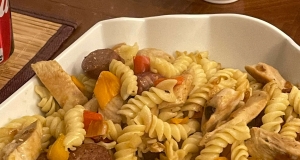 Penne, Peppers, and Chicken-Apple Sausage Saute