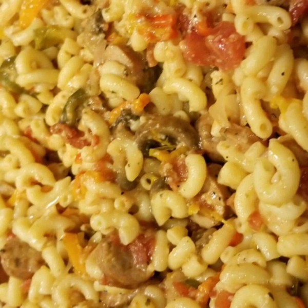 Penne, Peppers, and Chicken-Apple Sausage Saute