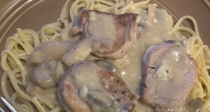 Pork with Linguine and Blue Cheese Mushroom Sauce