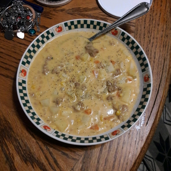 Quick Spicy Sausage Corn Chowder