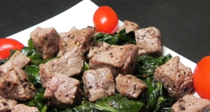 Kosher Wine and Pepper Steaks with Chard