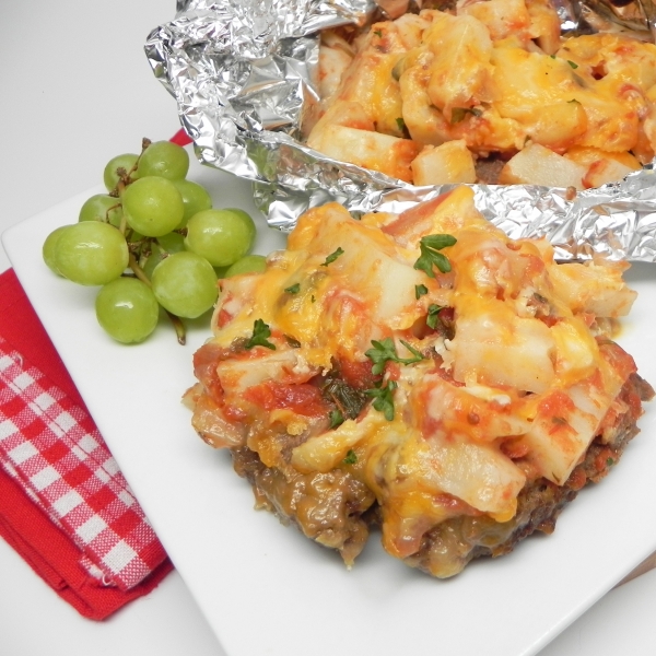 Grilled Taco Burger and Potato Foil Packets