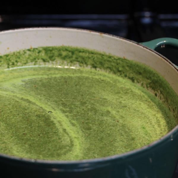 CSA Vegetable Soup with Kale, Chard, and Garlic Scapes