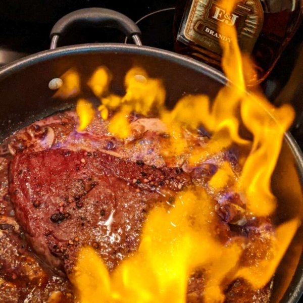 Brandy Flamed Peppercorn Steak