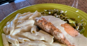 Salmon and Asparagus with Penne and Light Cream Sauce