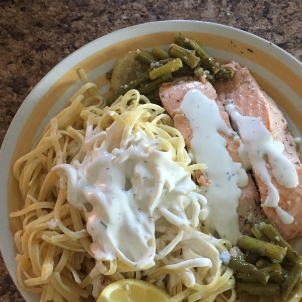 Salmon and Asparagus with Penne and Light Cream Sauce