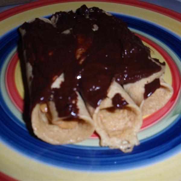Peanut Butter-Filled Crepes with Warm Chocolate Sauce