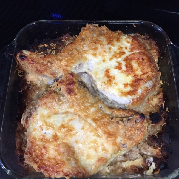 Parmesan-Crusted Pork Chops with Cornbread Stuffing