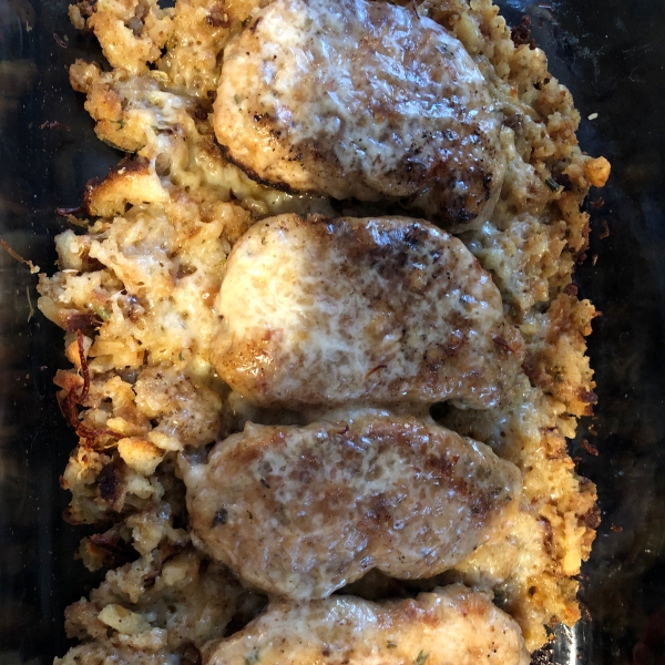 Parmesan-Crusted Pork Chops with Cornbread Stuffing