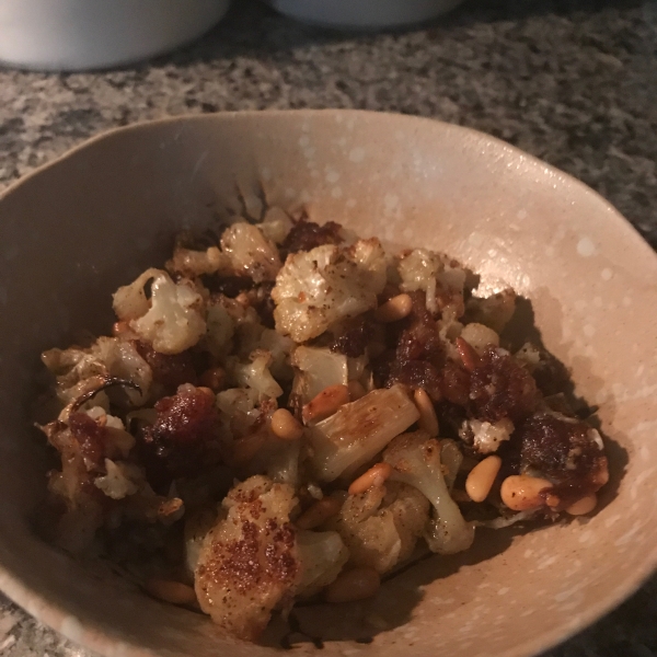 Roasted Cauliflower with Dates and Pine Nuts