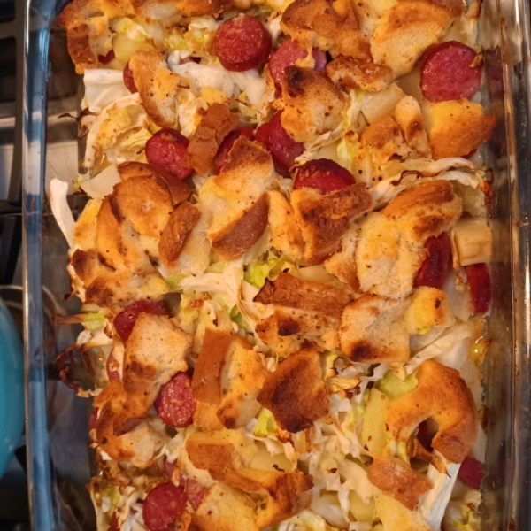 Mennonite Cabbage Potato Kielbasa Bake