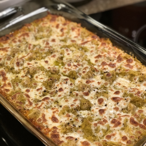 Pesto Chicken Spaghetti Squash Bake