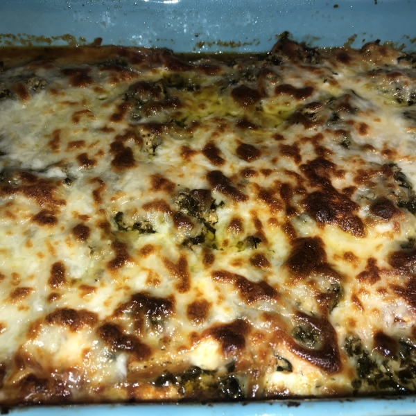 Pesto Chicken Spaghetti Squash Bake