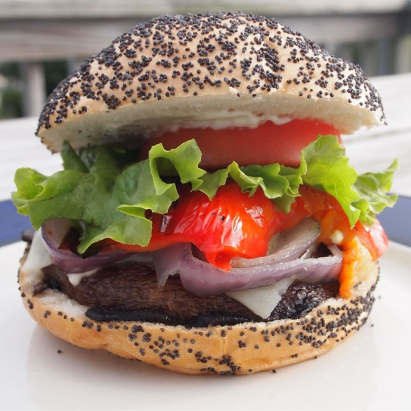 Grilled Portobello Sandwich with Roasted Red Pepper and Mozzarella