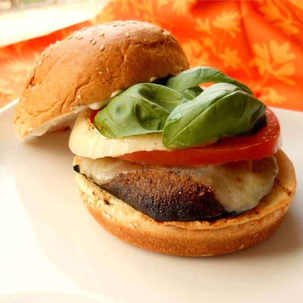 Grilled Portobello Sandwich with Roasted Red Pepper and Mozzarella