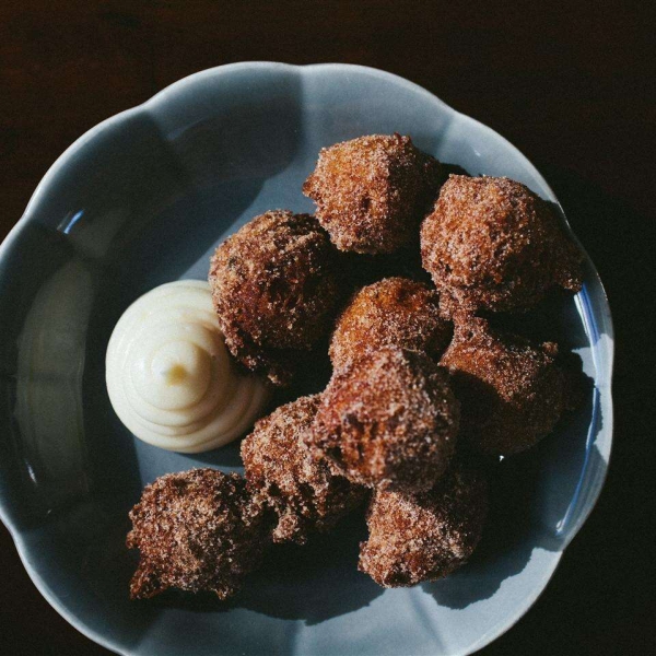 Carrot Cake Donut Holes with Cream Cheese Dip