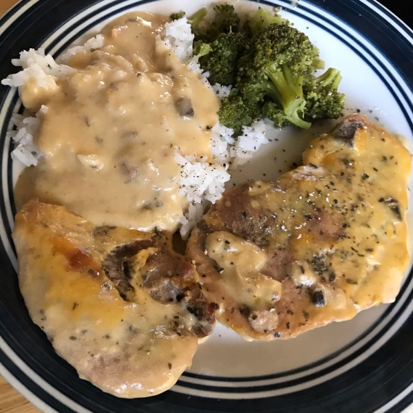 Cheddar Mushroom Pork Steaks