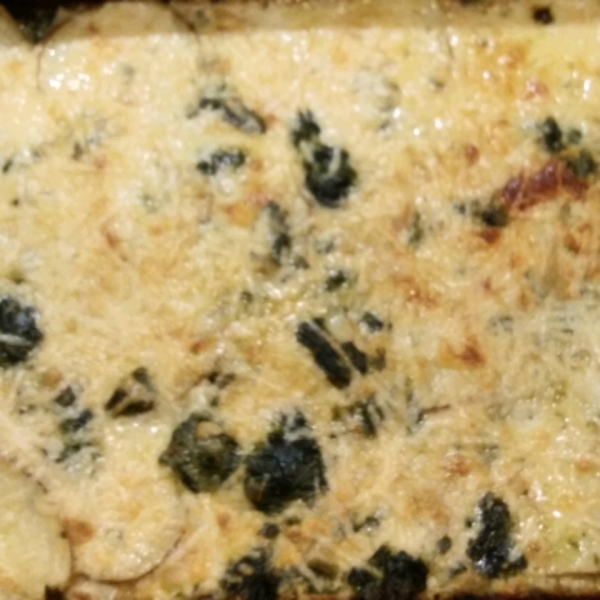 Spinach, Caramelized Onion, and Muenster Au Gratin Potatoes