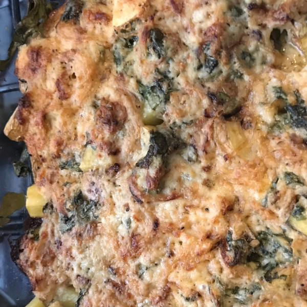 Spinach, Caramelized Onion, and Muenster Au Gratin Potatoes