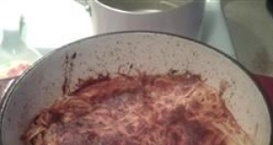 Dutch Oven Baked Spaghetti with Chicken and Sausage