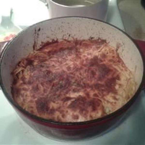 Dutch Oven Baked Spaghetti with Chicken and Sausage