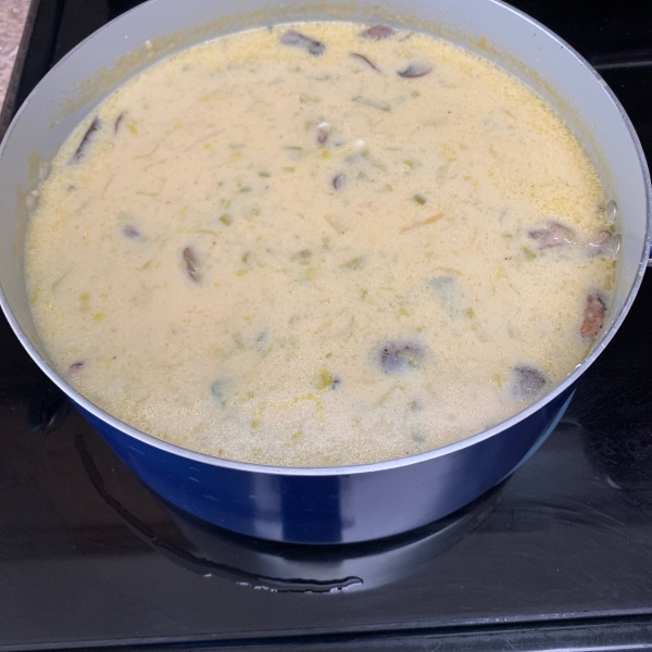 Leek Potato Mushroom Cheddar Soup