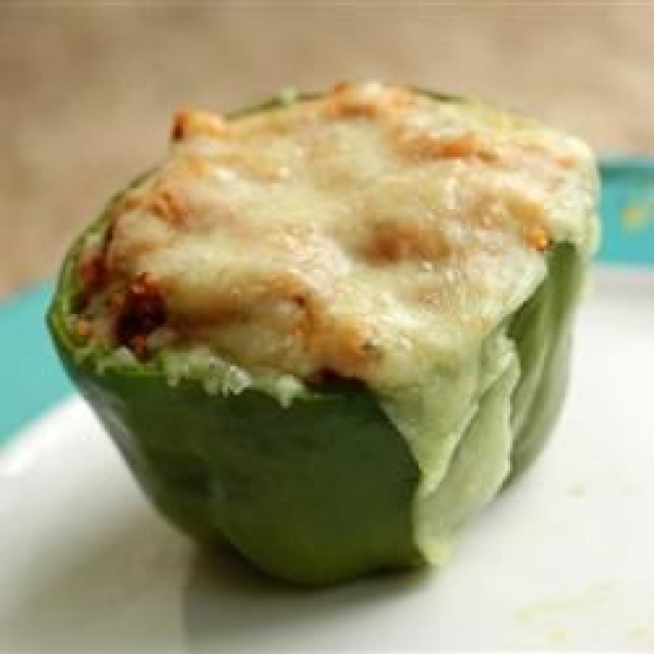 Green Bell Peppers stuffed with Tomato Lentil Couscous