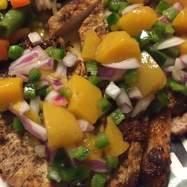 Grilled Ranch Pork Chops with Peach Jalapeno Salsa