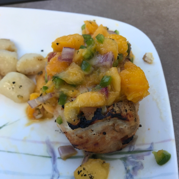 Grilled Ranch Pork Chops with Peach Jalapeno Salsa