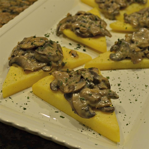 Fried Polenta Squares with Creamy Mushroom Ragu