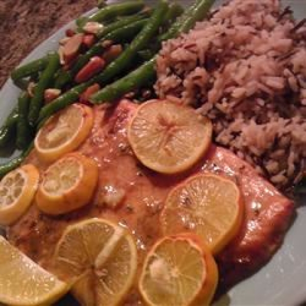 Honey-Mustard Salmon Fillet with White Wine Sauce