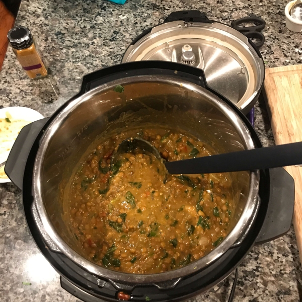 Spinach and Tomato Dal (Indian Lentil Soup)