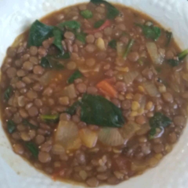 Spinach and Tomato Dal (Indian Lentil Soup)